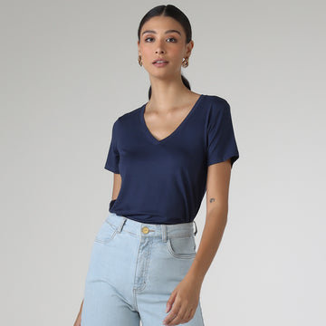 Tech T-Shirt Modal V Premium Feminina | Basico.com - Azul Marinho